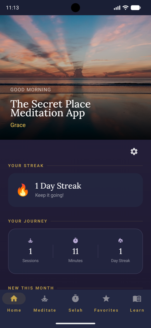 The Secret Place app home screen